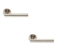 2x Straight Round Bar Handle on Round Rose Concealed Fix Satin Stainless Steel