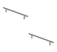 2x Straight T Bar Door Pull Handle 400 x 19mm 300mm Fixing Centres Satin Steel