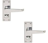 2X Straight Victorian Handle On Rectangular Bathroom Backplate Polished Chrome