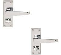 2X Straight Victorian Handle On Rectangular Bathroom Backplate Polished Chrome