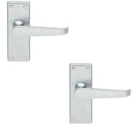 2X Straight Victorian Lever On Rectangular Latch Backplate Handle Satin Chrome