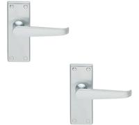 2X Straight Victorian Lever On Rectangular Latch Backplate Handle Satin Chrome