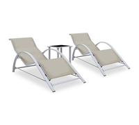 2x Sun Loungers with Table Aluminium Cream Lounge Bed Daybed Outdoor vidaXL