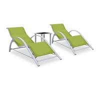 2x Sun Loungers with Table Aluminium Green Lounge Bed Daybed Outdoor vidaXL