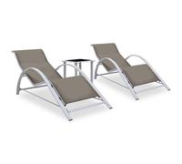 2x Sun Loungers with Table Aluminium Taupe Lounge Bed Daybed Outdoor vidaXL