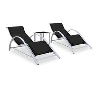 2x Sun Loungers with Table Set Aluminium Reclining Garden Chairs Textilene Outdo