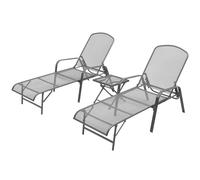 2x Sunloungers with Table Steel Mesh Adjustable Reclining Chairs Patio vidaXL