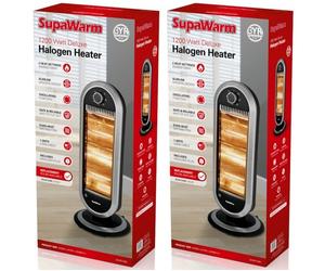 2x SupaWarm Deluxe Slim Oscillating Portable Halogen Heater 1200W - 3 Settings