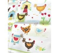 2x Tea Towel Chicken Kracht half-Linen Kitchen Cock Spring Heart Eggs Flowers