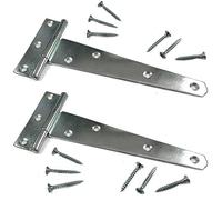 2X Tee Hinges Light Duty Gate Shed Door Hinge Fixing Screws 8" 200mm 1 Pair Zinc