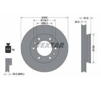 2X Textar 92253403 Front Brake Discs 302mm Vented Fits Ford Mazda Troller Bt-50