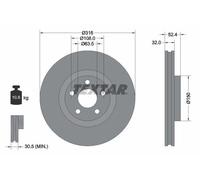 2x Brake Discs High-Carbon Coated Vented Front 92293605 Textar PRO+ 1JGC1125BA