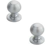 2x Textured Reeded Ball Cupboard Door Knob 28mm Dia Satin Chrome Handle