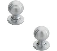 2x Textured Reeded Ball Cupboard Door Knob 28mm Dia Satin Chrome Handle Loops Multi One Size