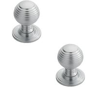 2x Textured Reeded Ball Cupboard Door Knob 35mm Dia Satin Chrome Handle