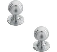 2x Textured Reeded Ball Cupboard Door Knob 35mm Dia Satin Chrome Handle Loops Multi One Size
