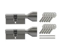 2x thumb turn knob euro cylinder locks 35/35mm, keyed alike, with 10 reversible keys (35x35) (KSN)