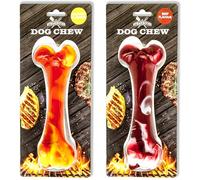 2x Tough Dog Toys Indestructible BEEF & CHICKEN Flavoured Dog Chews Bone Teeth Cleaning Nylon Chew Toys for Dogs Toys Rubber Bones Durable Dog Toys for Large Dogs Medium Small (Beef & Chicken)