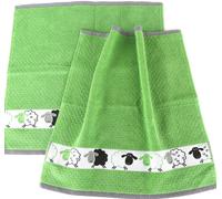 2x Towels Sheep Kracht Terry Kitchen Cloth Lamb Decor Eat Animals Nature Green