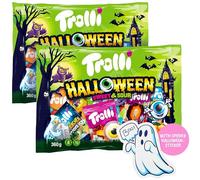 2x Trolli Halloween Sweet & Sour 360g bulk pack of sweets mix with Glotzer, Sour Worms, Dracula & other spooky treats - including ghost stickers for extra Halloween fun!