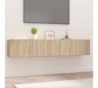 2x TV Cabinets Sonoma Oak Engineered Wood 80x30x30cm Floating Storage Units Set