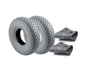 2x Tyre & Innertube 4.00-5 Grey Diamond Block Tread Mobility Scooter 5 Inch Rim
