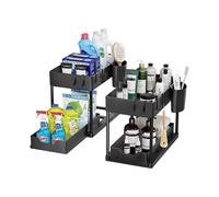 2X Under Sink Storage Organiser Shelf Spice Rack Pull Out Drawer Kitchen 2 Tier