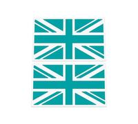 2x Union Jack stickers - single colour version of UK British flag, racing style, Car/Van/Laptop Vinyl Decals suitable for Wall, Window, Bumper or any smooth surface (Turquoise)