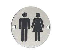 2X Unisex Toilet Sign Sex Symbol 76mm Dia Satin Stainless Steel from The Door Handle Store