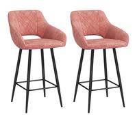 2x Velvet-Touch Upholstered Bar Stools Padded High Back Kitchen Chairs Arms