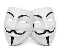 2x Vendetta Mask Guy Fawkes Face Mask - Anonymous Masks Style Fancy Dress Costume Accessory for Adults | Classic White Plastic Masks Parties, Halloween & Themed Events