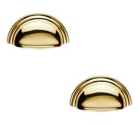 2x Victorian Cup Pull Handle Polished Brass 92 x 46mm 76mm Fixing Centres