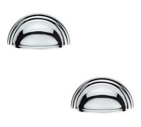 2x Victorian Cup Pull Handle Polished Chrome 92 x 46mm 76mm Fixing Centres