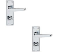 2x Victorian Flat Lever on Bathroom Backplate Handle 150 x 42mm Polished Chrome