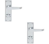 2x Victorian Flat Lever on Bathroom Backplate Handle 150 x 42mm Satin Chrome