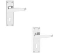 2x Victorian Flat Lever on Lock Backplate Handle 150 x 42mm Polished Chrome
