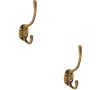 2x Victorian Hat & Coat Hook on Oval Backplate 64mm Projection Antique Brass