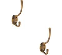 2x Victorian Hat & Coat Hook on Oval Backplate 64mm Projection Antique Brass