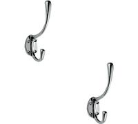 2x Victorian Hat & Coat Hook on Oval Backplate 64mm Projection Polished Chrome Loops Multi One Size