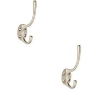 2x Victorian Hat & Coat Hook on Oval Backplate 64mm Projection Satin Nickel