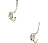 2x Victorian Hat & Coat Hook on Oval Backplate 64mm Projection Satin Nickel