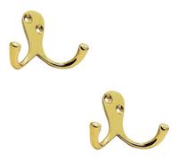 2x Victorian One Piece Double Bathroom Robe Hook 26mm Projection Polished Brass