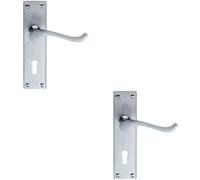 2x Victorian Scroll Handle on Rectangular Lock Backplate 155 x 41mm Satin Chrome
