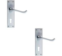 2X Victorian Scroll Handle On Rectangular Lock Backplate 155 X 41mm Satin Chrome