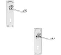 2x Victorian Scroll Lever on Rectangular Lock Backplate 155 x 41mm Chrome