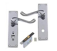 2X Victorian Scroll Polished Chrome Bathroom Door Handles + 64mm Bathroom Lock Set