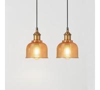 2x Vintage Abmer Glass Pendant Light, Antique Bronze E27 Lamp for Kitchen | Vintage abmer glass shade w/ antique bronze base, 138cm adjustable height, fits E27 bulb. Perfect for loft, bar, dining room