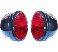 2X Vintage Duolamp Tail Light Black 12V Rear Stop & License Plate Real Light Assemblies Red Lens Chrome ring Universal for Ford Model A Rat Harley 1950 Dodge truck Classic Custom Cars Trucks Lights