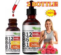 2X Vitamin B12 and B6 Liquid Drops, B12 Sublingual B Complex - B12 5000mcg 60ml