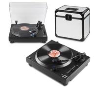 2x Vonyx DT3000 Belt-Driven Vinyl DJ Turntables with LP82 Record Case, Audio-Technica Cartridge, USB Output, Phono Preamp, Pitch Control for DJ and Home Hi-Fi Listening